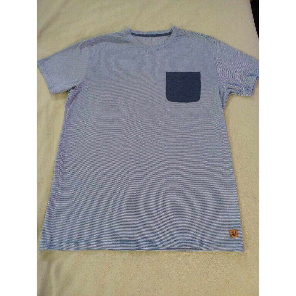 IQ Short Sleeve Pocket T Shirt Mens Size Medium Blue Striped Modal Blend